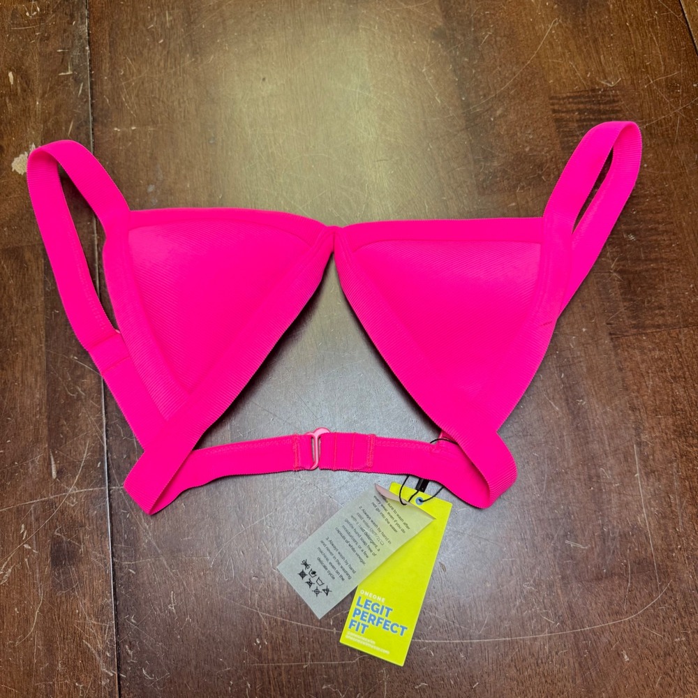 New ONEONE Bikini Top Women Medium Pink Neon Ribbed Triangle Swim